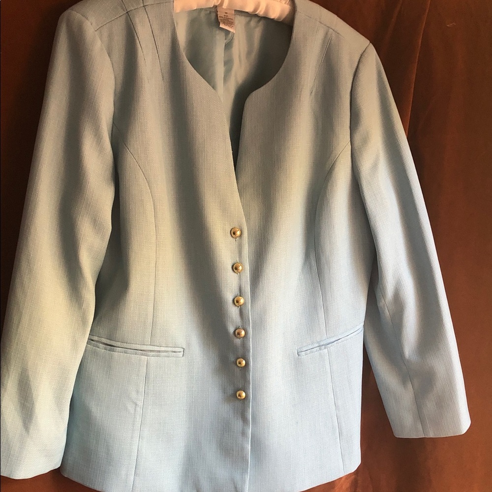 Light Blue Collarless Button-Front Blazer Jacket